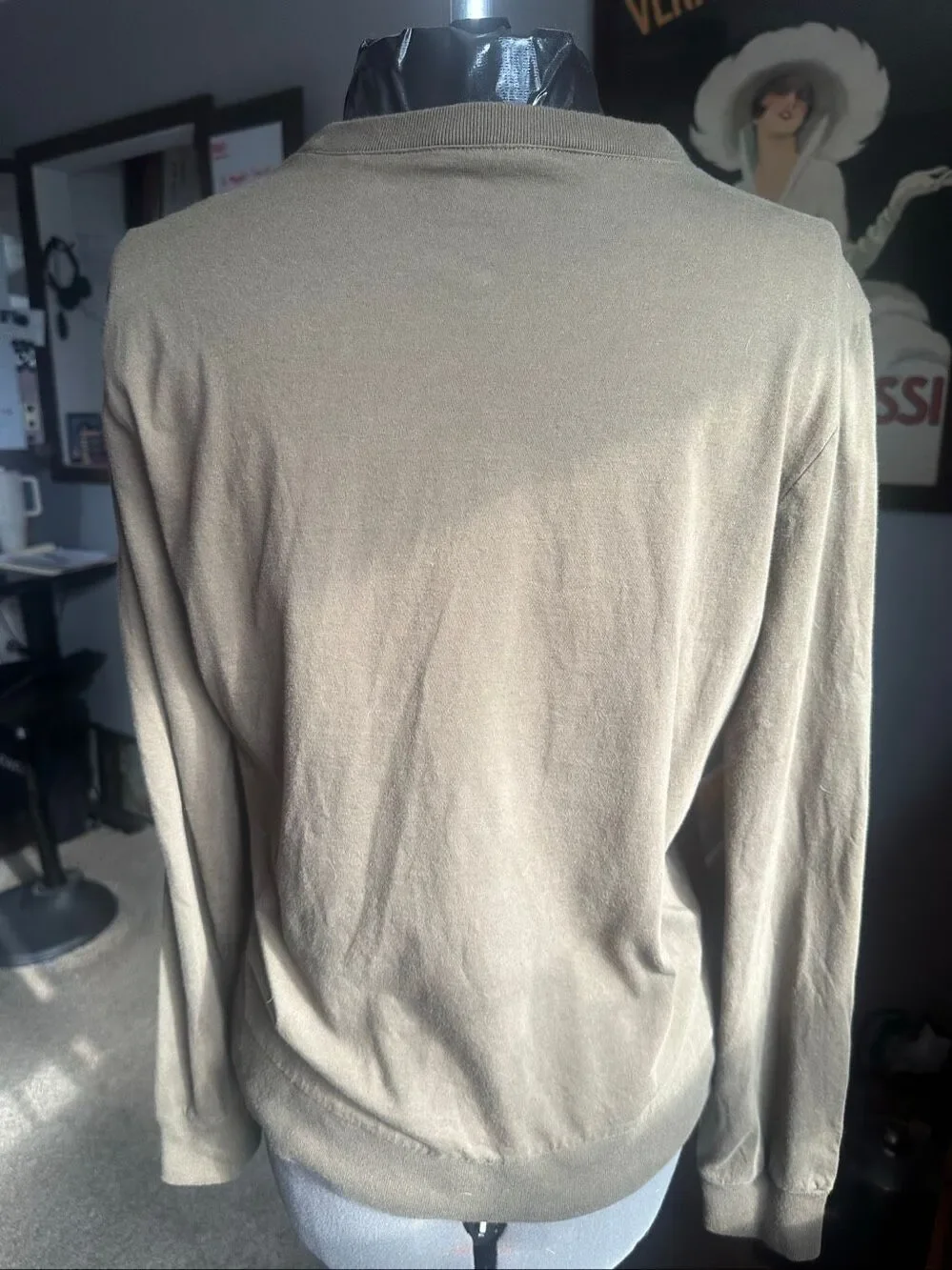 Gucci Embroidered Interlocking GG Crest Logo Long Sleeve Cotton Tee Shirt Khaki